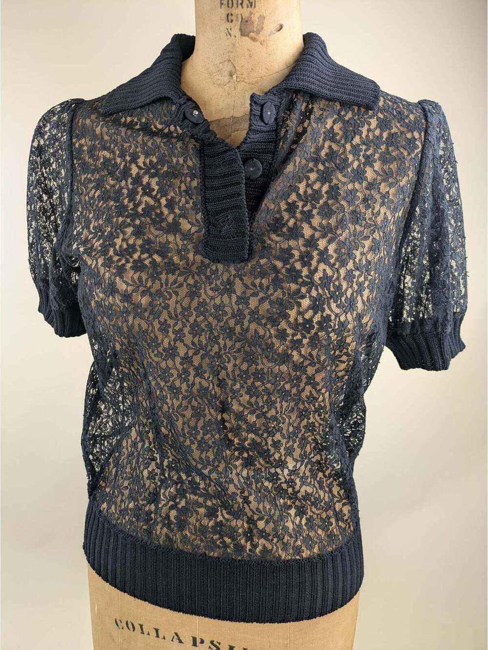 2012 Nina Ricci black silk lace blouse